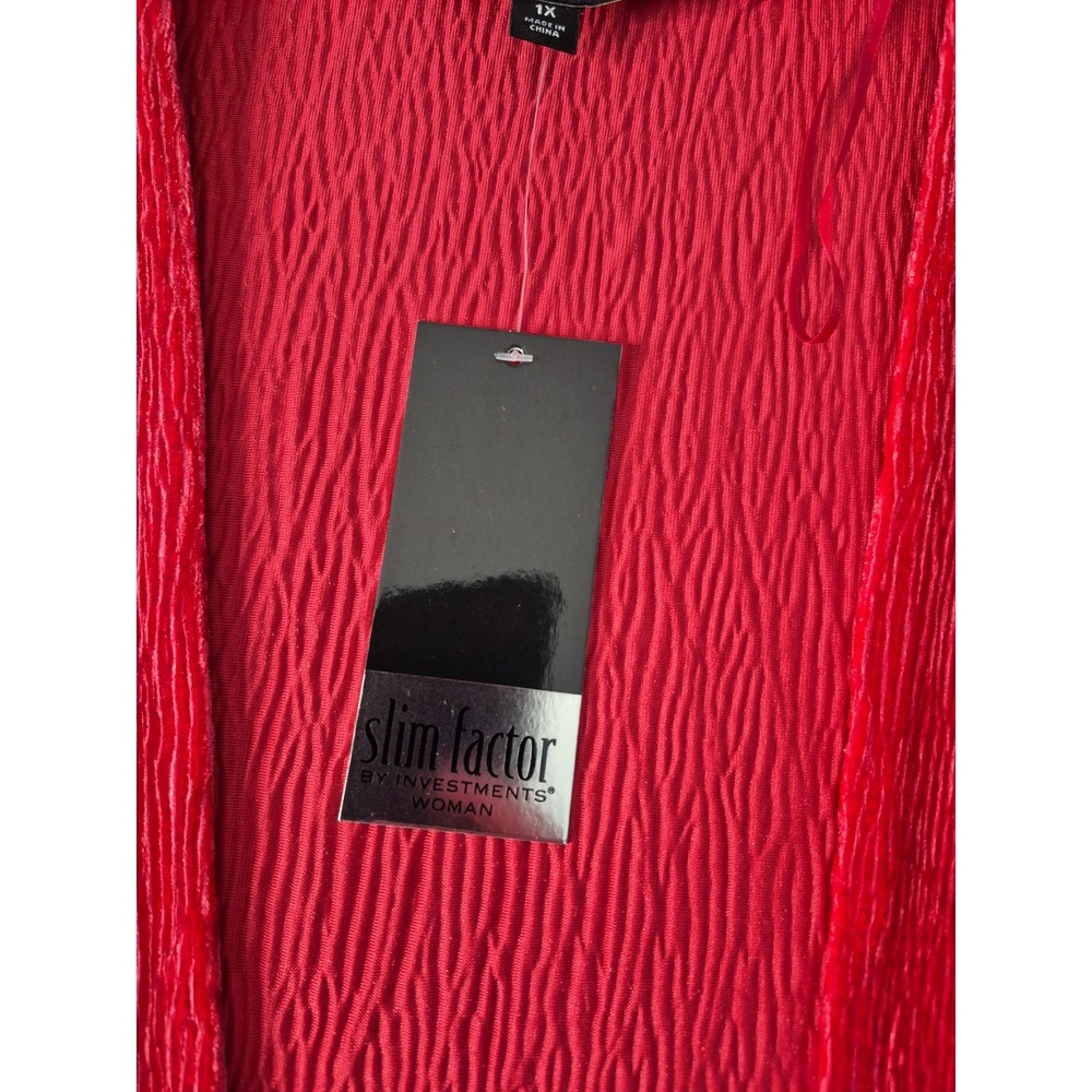 NEW Slim Factor by Investments 1X Textured Red Velvet Plisse Open Front Cardigan - Picture 7 of 10